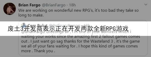 废土3开发商表示正在开发两款全新RPG游戏